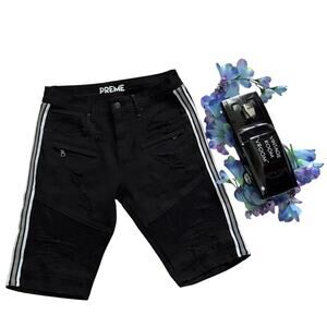 Preme NWOT Distressed Black Wash Jean Shorts Men W32